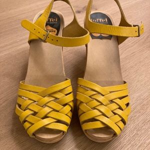 Swedish Hasbeens Yellow Braided Sky High Sandals Size 10
